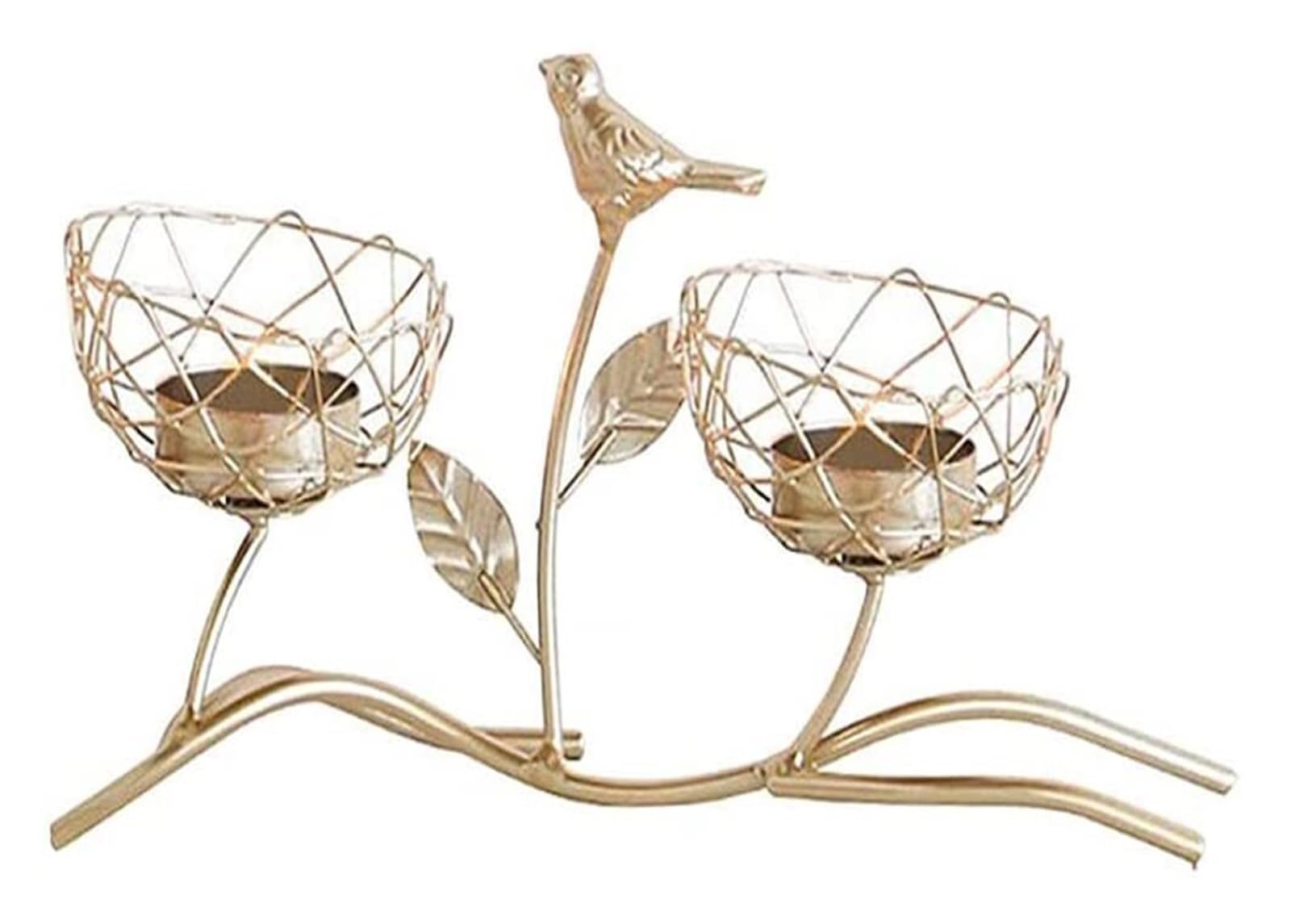 Candelabro Creativo portátil de Metal con diseño de pájaro y árbol, decoración for Fiestas navideñas, Regalo artístico, decoración del hogar for Bodas, Fiestas y Halloween.(A)