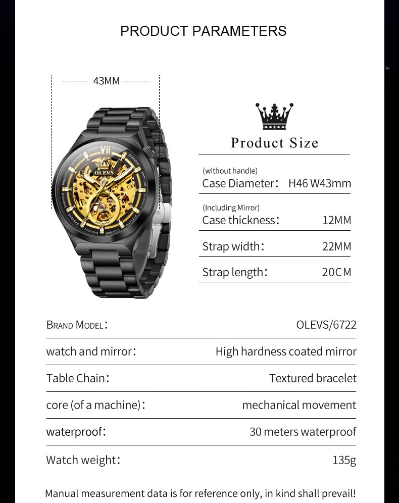 Image of OLEVS Mens Skeleton Watches Automatic Self Winding Mechanical Designer Luxury Dress Stainless Steel Waterproof Original Wrist Watches for Men