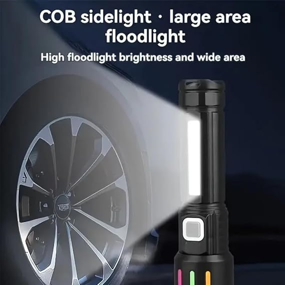 Flashlight Led USB RECHARGEABLE-Ultra Powerful Bright Medium Size Flashlight [Energy Class A++]Media Lamp Earthquake,Police,Gendarmerie,Police,Watchman Zoom High Lumen (HIGH BRIGHTNESS) [Energy Class A++]