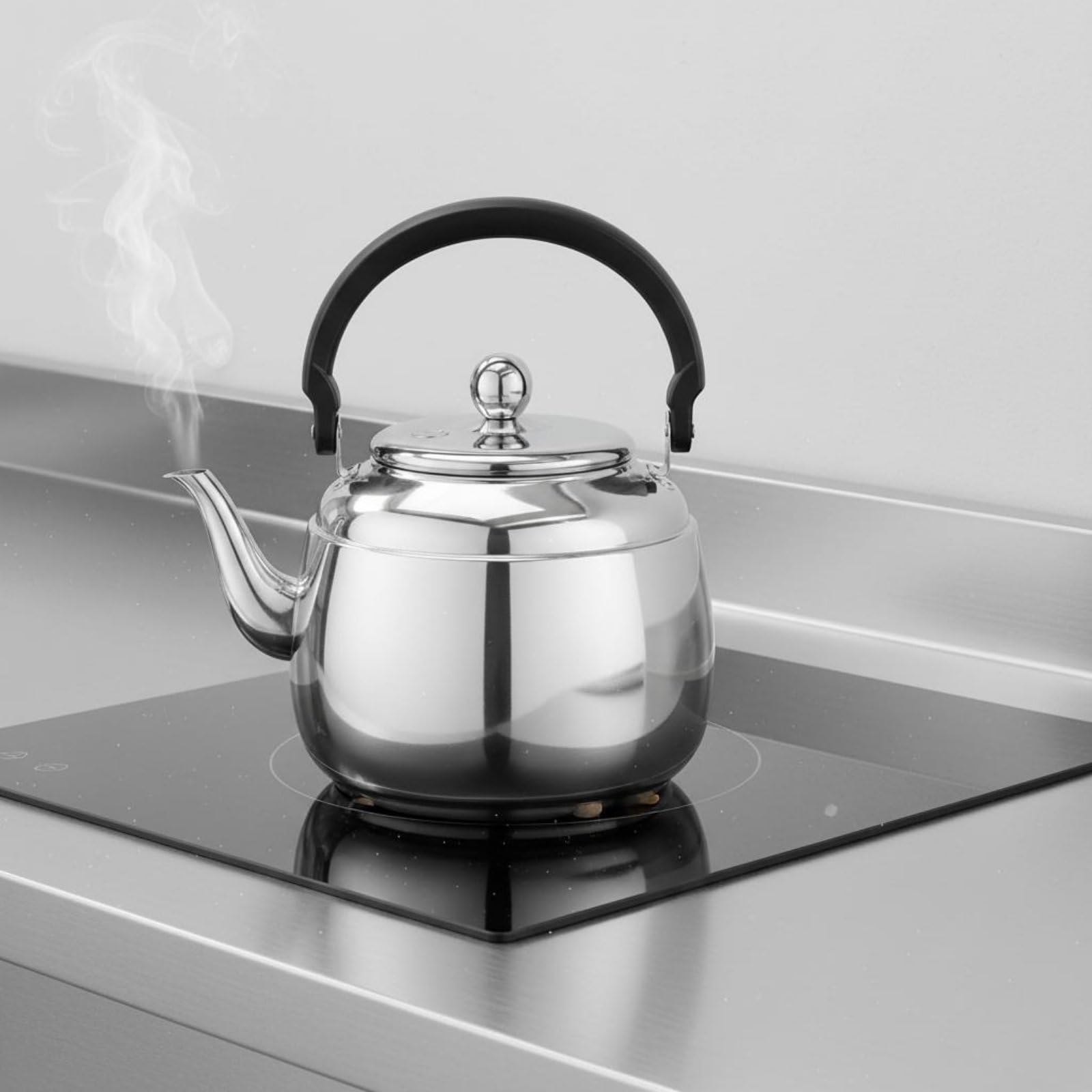 Bollitore in Acciaio Inox Bollitore Tè Bollitore Sibilante Pentola Acqua Caraffa Versamento con Base Multistrato per Induzione Gas Elettrico Ceramica, 5L, style to 2