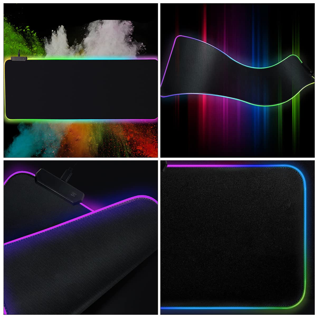 Tappetino per Mouse LED Rgb 800x300 Mm Nero in Gomma | Resistente All’acqua e Sporco, Memoria Spegnimento, Spandex Finitura Luminosa