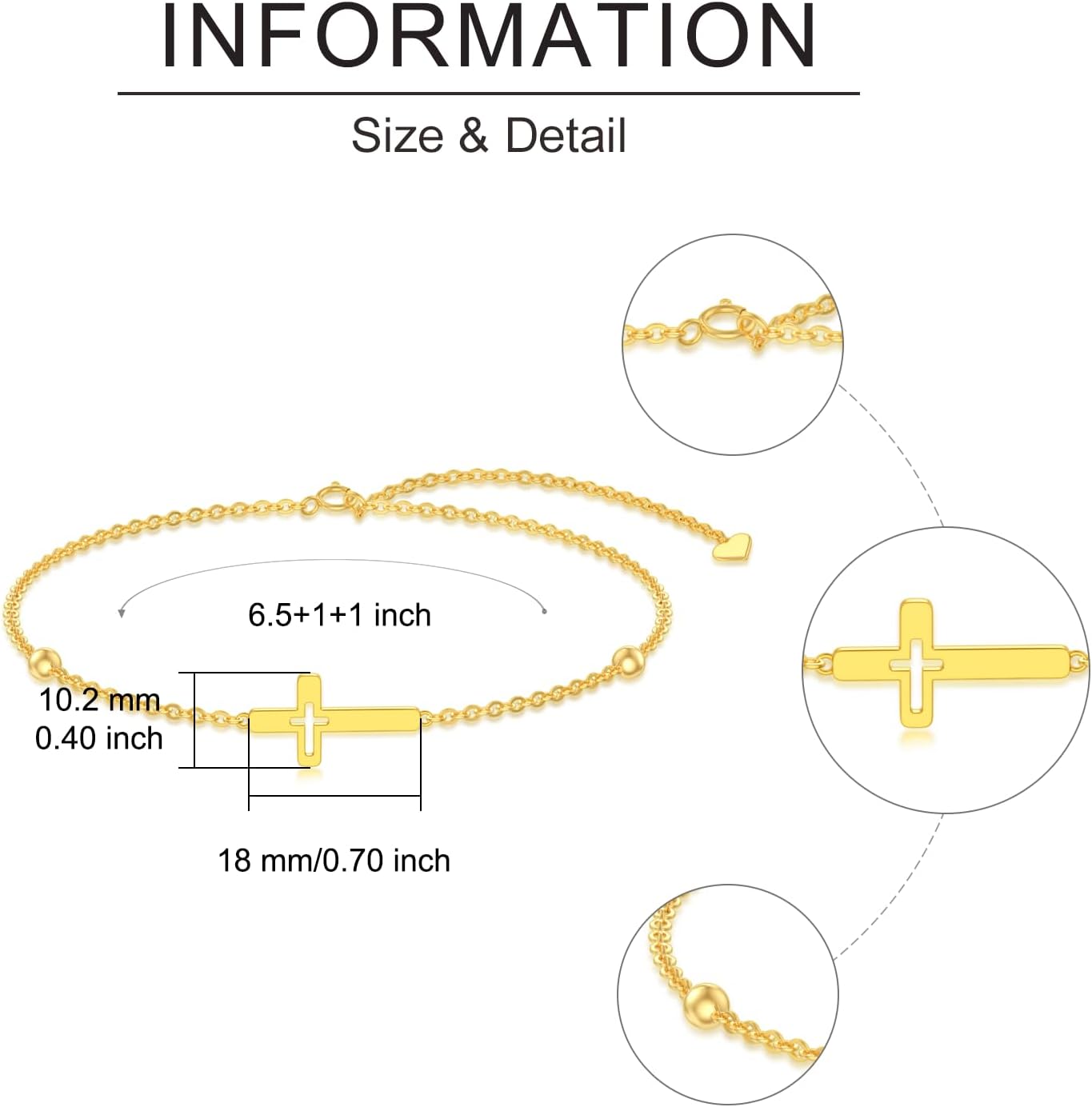 Solid 14K Gold Cross/Heart Anklet for Women, Real Gold Cross Bracelet Adjustable Beach Foot Ankle Bracelet Religious Fine Jewelry Gifts for Her Wife Mom Nana