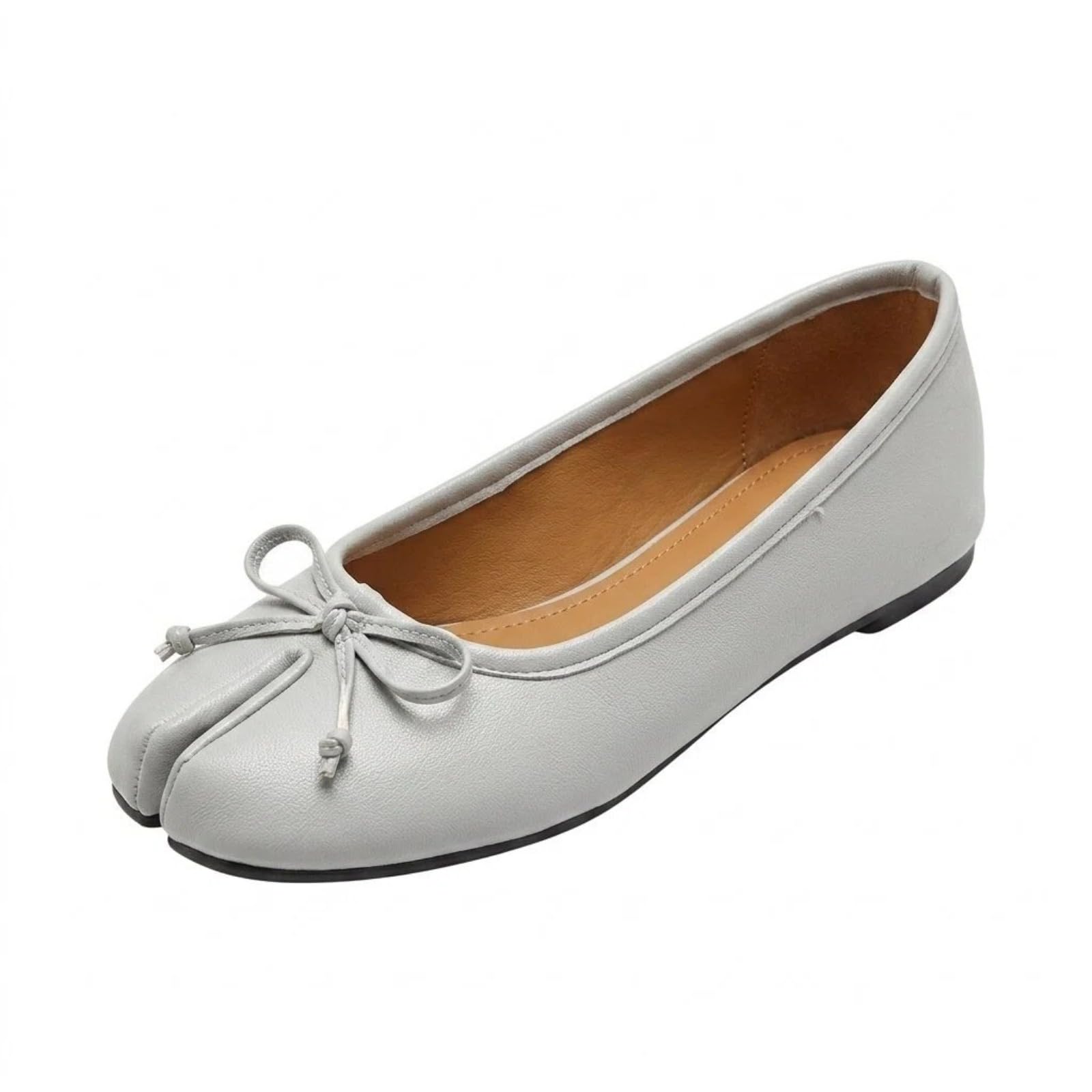 Women’s Tabi Shoes Split Toe Wide Width Ballet Flats Bow Decor Wrinkled Metallic Lightwei…