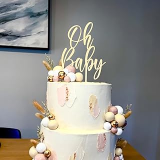 PALASASA Oh Baby Cake Topper - Large size Wooden Baby Shower Cake Topper...