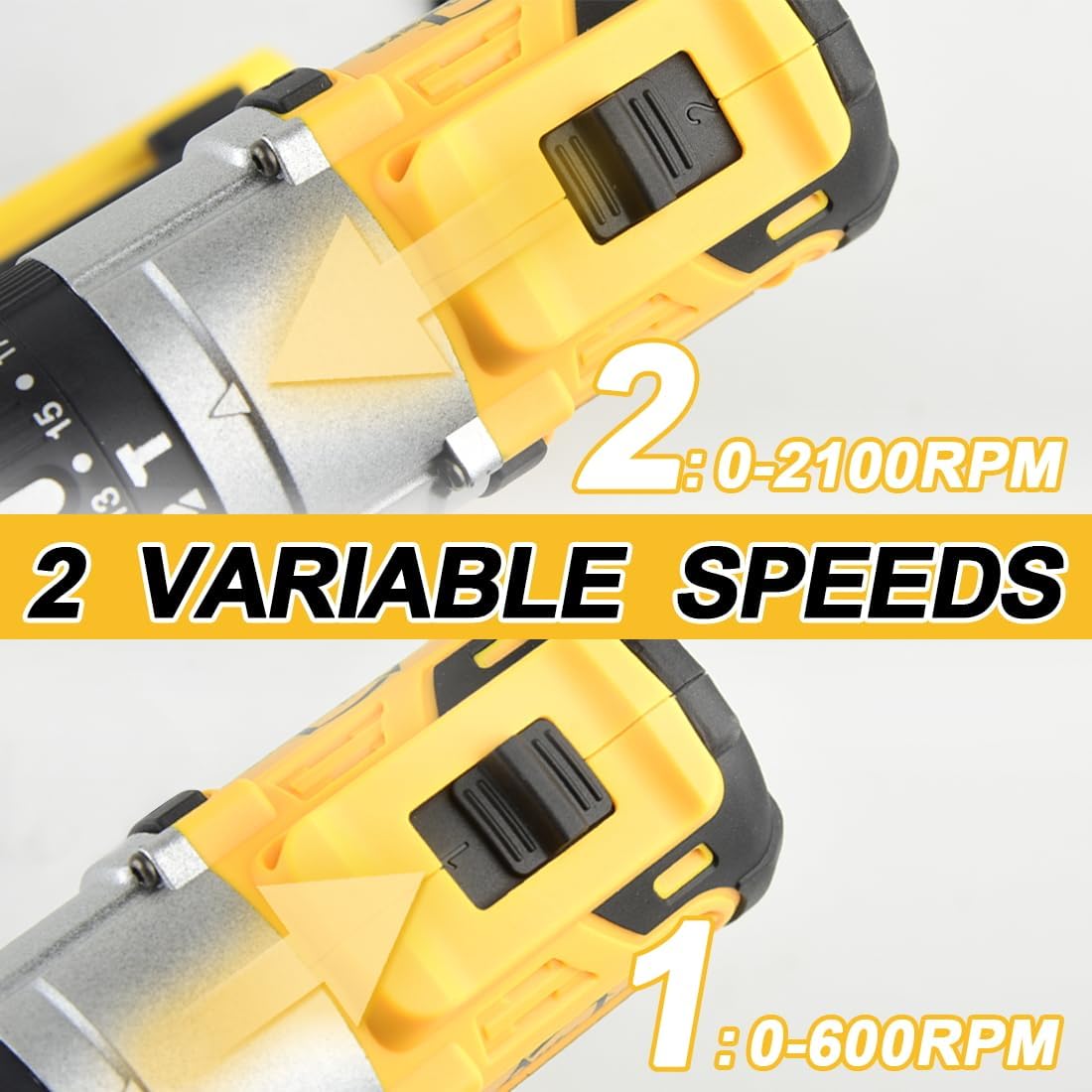 1/2" Cordless Drill Driver 2 Speed Modes 25+3 Clutch 798 in-lbs Power Drill with 24 pcs Accessories 2 x 1.5Ah Li-ion Battery Fast Charger and Carry Case for Home Improvement, DIY Project