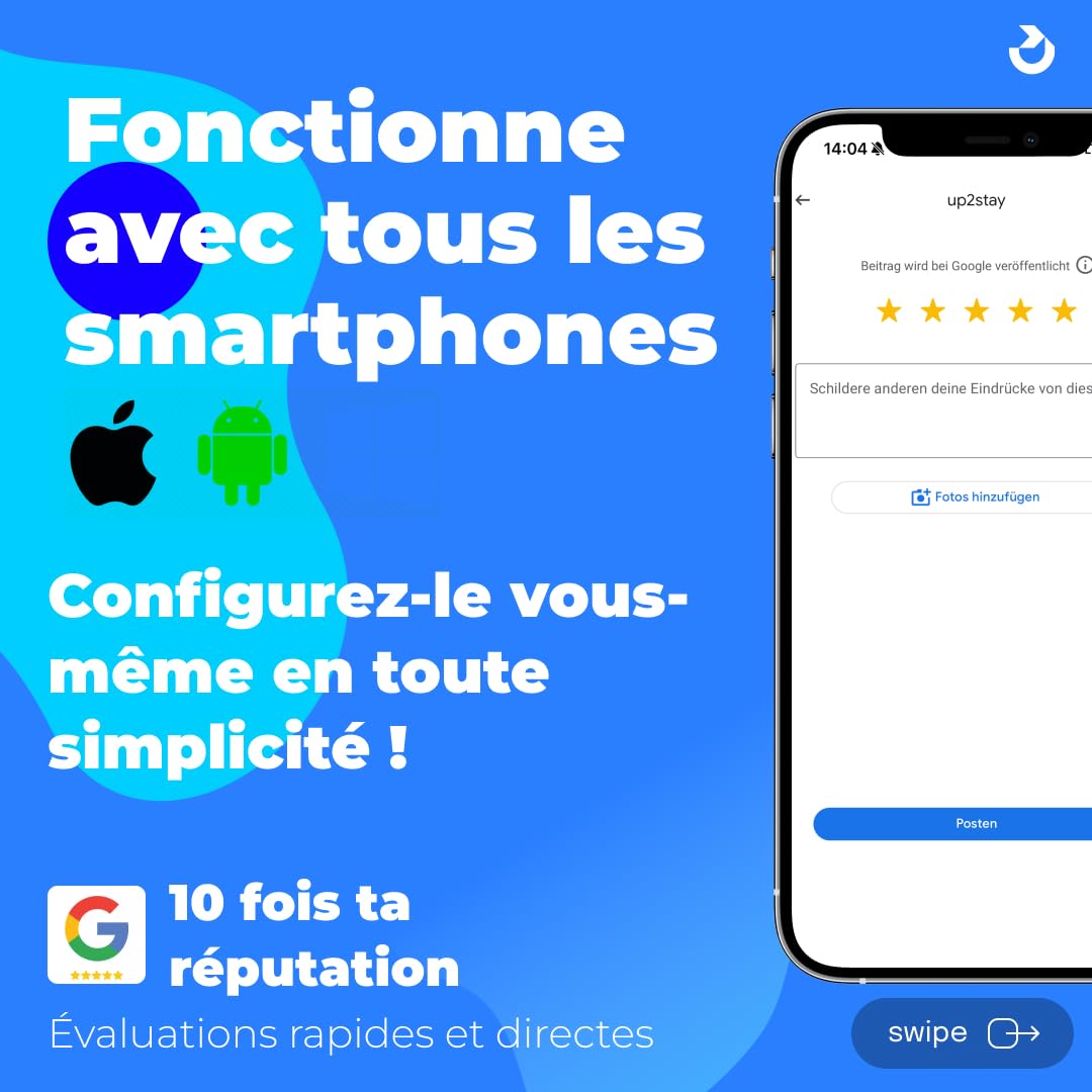 Avis NFC & QR Présentoir/écran/panneau pour Google (blanc)