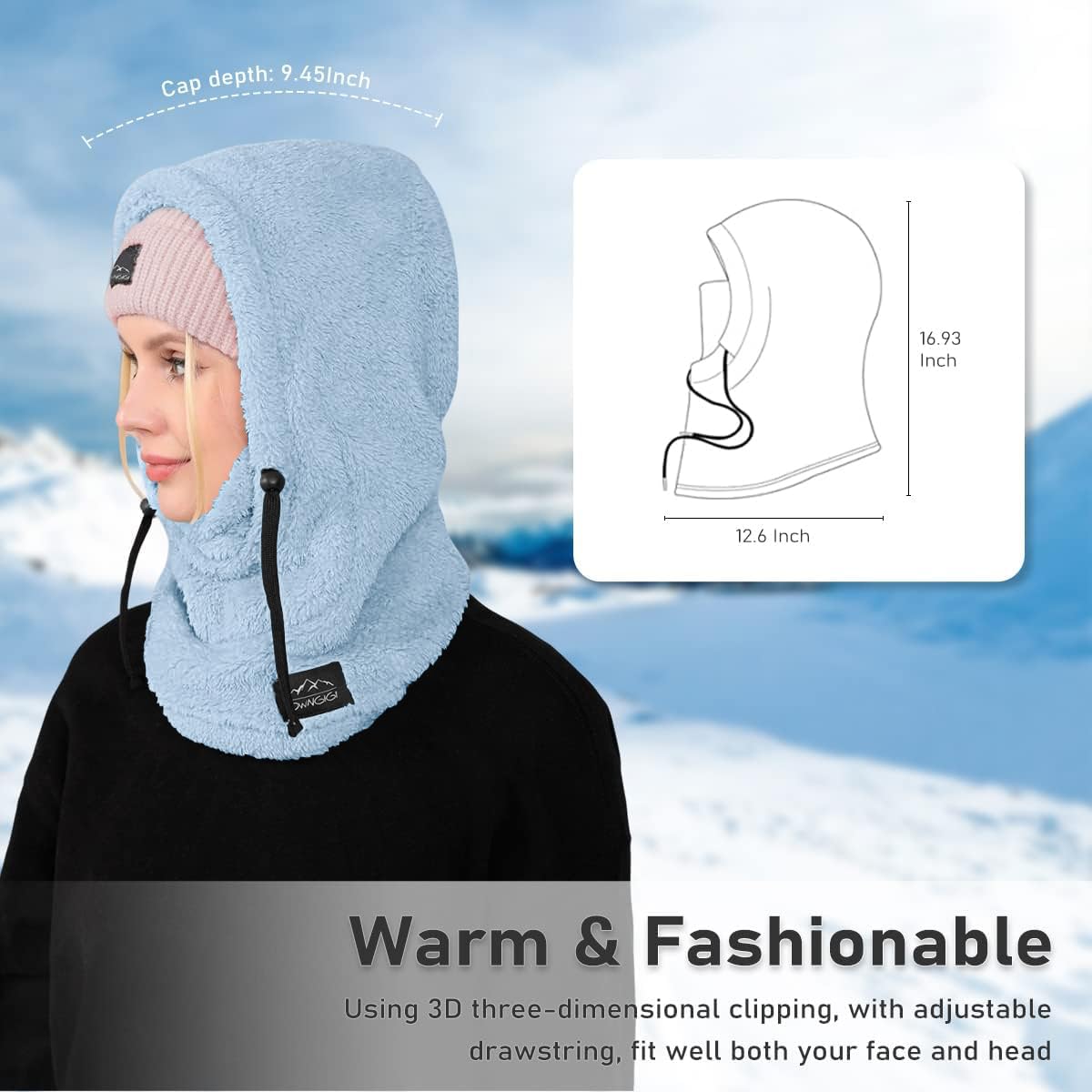OWNGIGI Pasamontañas de invierno para hombres y mujeres, para clima frío, forro polar, resistente al viento, con capucha, bufanda, gorro, calentador de cabeza