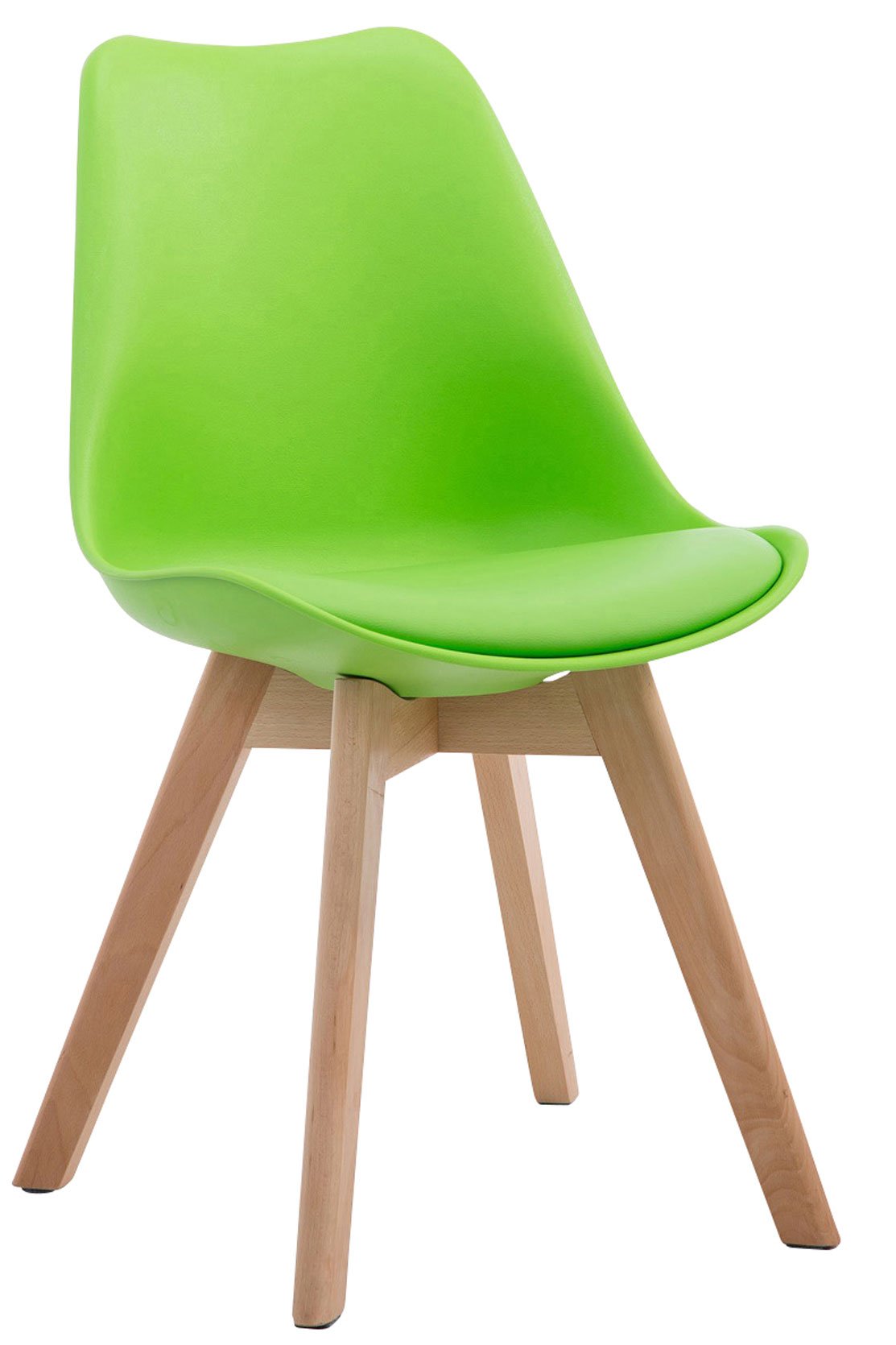 CLP Chaise Retro Design Borneo V2 Similicuir I Chaise Visiteur Pieds en Bois I Dossier Et Assise Rembourrés I Chaise Style Scandinave, Couleur:Vert, Couleur du Cadre:Natura