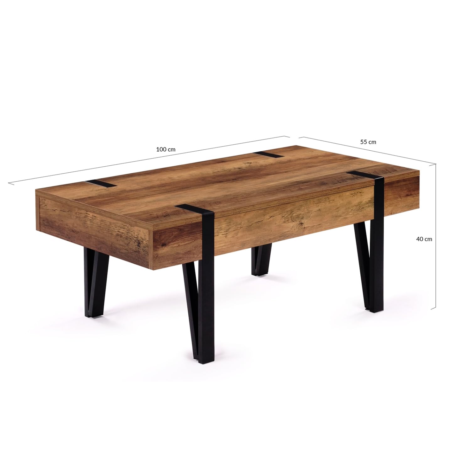 IDMarket - Table Basse rectangulaire 1 tiroir Austria Bois Pied épingle