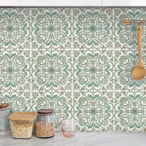 AM AMAONM 10pcs 20x20cm Removable Square Vintage Floral Pattern Tile Stickers 3D Decorative Peel and Stick Vinyl Self Adhesive Wall Tiles Decor Decals for Kitchen Backsplash Bathroom Furniture (A)