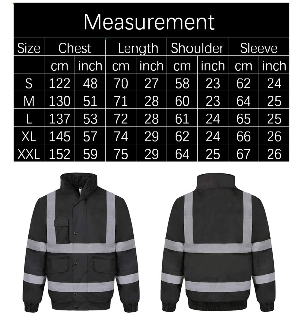 Hombres Cazadora de Alta Visibilidad Acolchada Bicolor Chubasquero de Alta Visibilidad Chaqueta Impermeable Reflectantes Abrigo de Seguridad