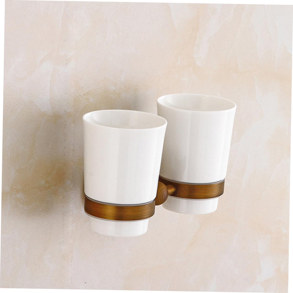 IMIKEYA Vintage Copper Wall Mounted Toothbrush Holder with Ceramic Cups Elegant Bathroom Organizer for Resistant and Easy to Install