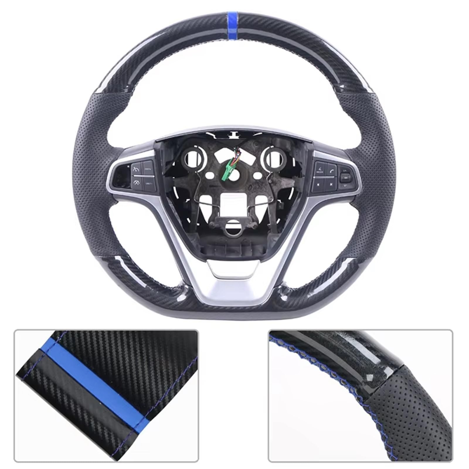 Couvre Volant Voiture Housse De Volant en Fibre De Carbone pour Peugeot 207 (2006-2014) pour Expert (2008-2016) pour Partner (2009-2018) Protege Volant(A Carbon Blue Thread)