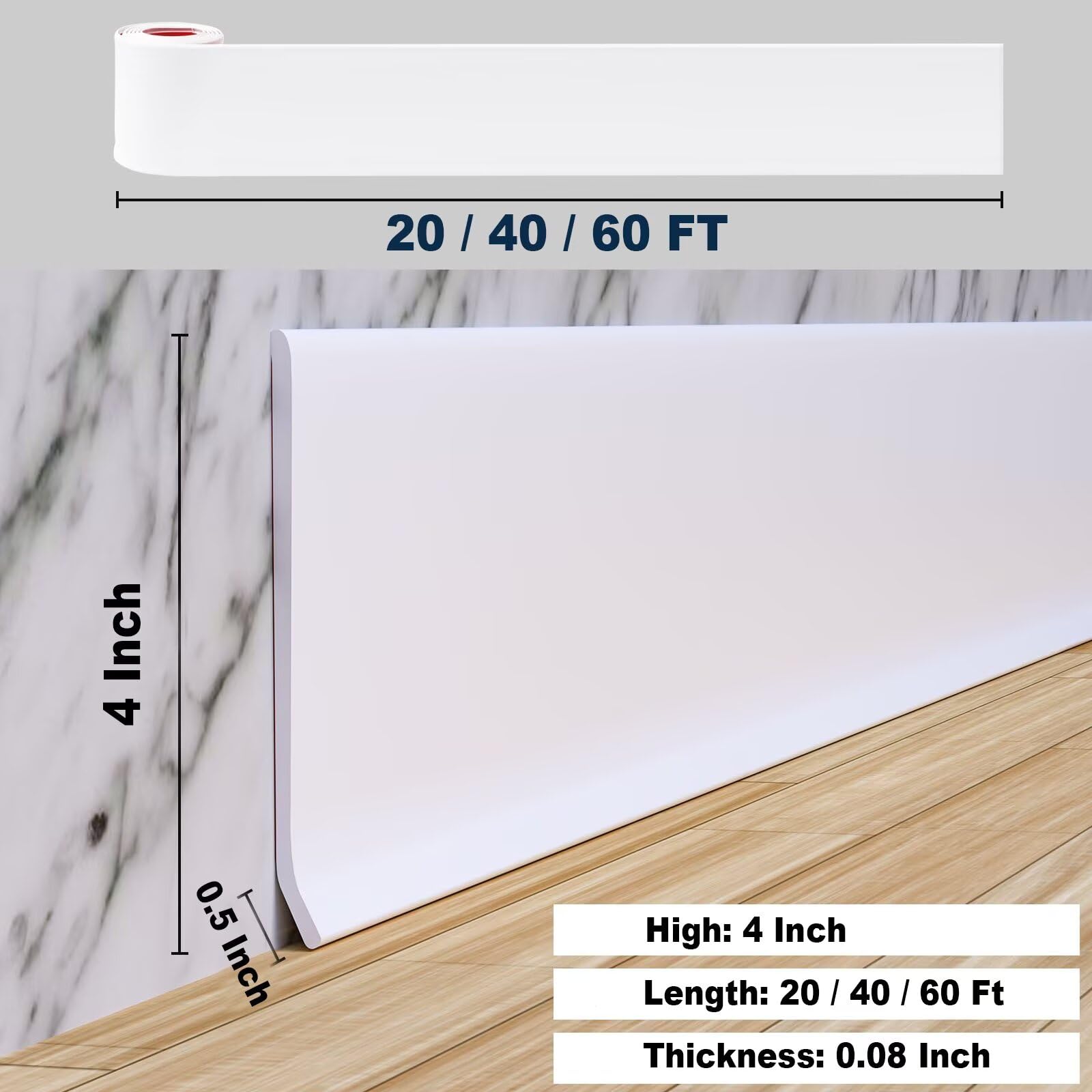 Snapklik.com : Duzzy Flexible Baseboard Molding Trim, 4 Inch