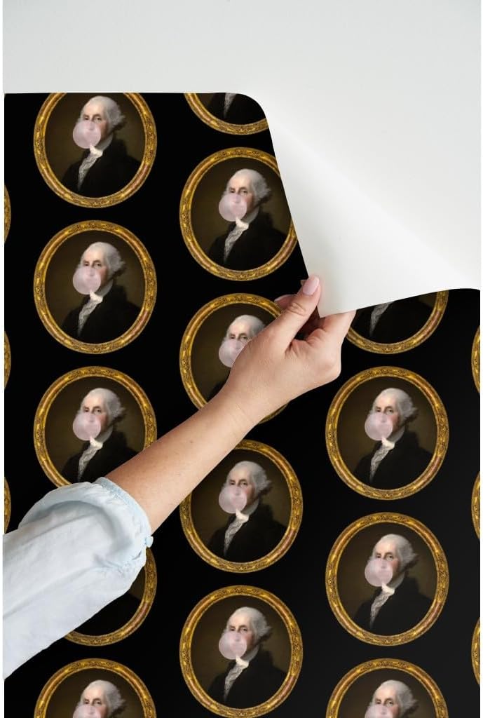 Peel & Stick Wallpaper 9ft x 2ft - George Washington Bubble Gum Funny Historical Library History Custom Removable Wallpaper by Spoonflower