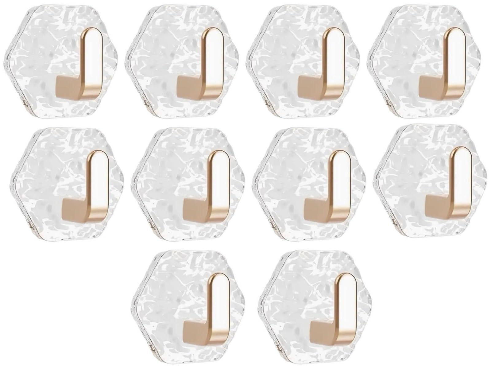 THUCHENYUC Water Ripple Hexagonal Self Adhesive Hooks, Self-Adhesive Hooks – 10/20 Pack No Drill Wall Hooks,Hexagonal Ripple Design,Waterproof Heavy Duty for Towels Keys(Gold,10pcs)