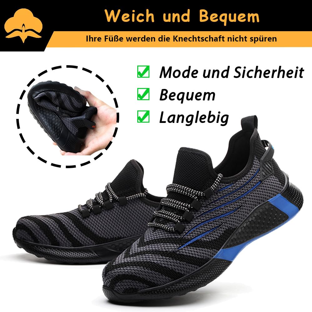 Zapatos de Seguridad para Hombre Ligeros Zapatos de Trabajo con Punta de Acero Zapatillas de Seguridad Mujer Transpirables Antideslizante