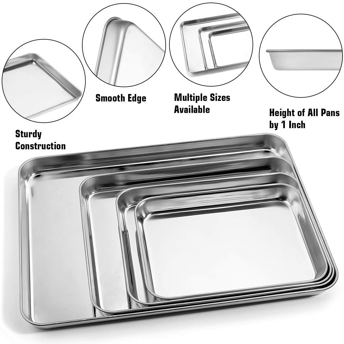 Yododo Backblech mit Silikonmatte Set, 8er Set (4 Blatt + 4 Matten) Edelstahl Plätzchenblech Backformen mit Wiederverwendbarer Silikon-Backmatte, ungiftig & strapazierfähig & leicht zu reinigen