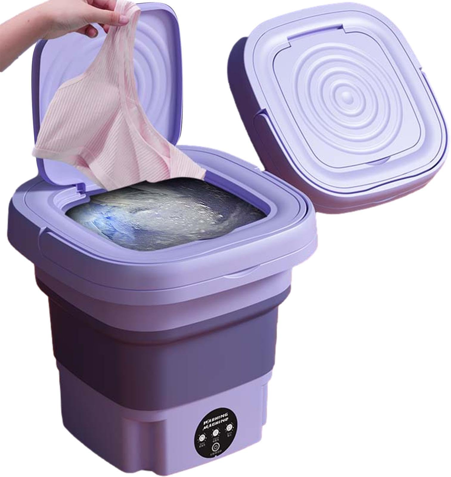 Portable 8L Foldable Mini Washing Machine, Mini Washer and Spin Dryer, Small Washer for Socks Underwear or Small Items, for Camping, RV, Travel, Purple