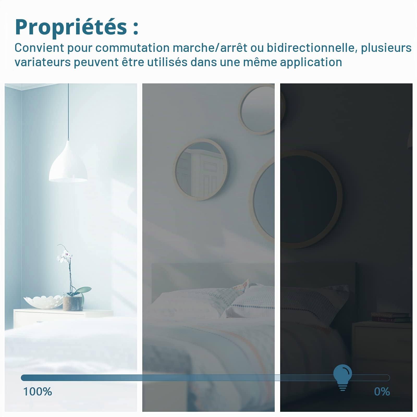 Lot de 2 interrupteurs variateurs à intensité variable encastrés pour LED à intensité variable 3 à 100 W et halogène 3 à 150 W