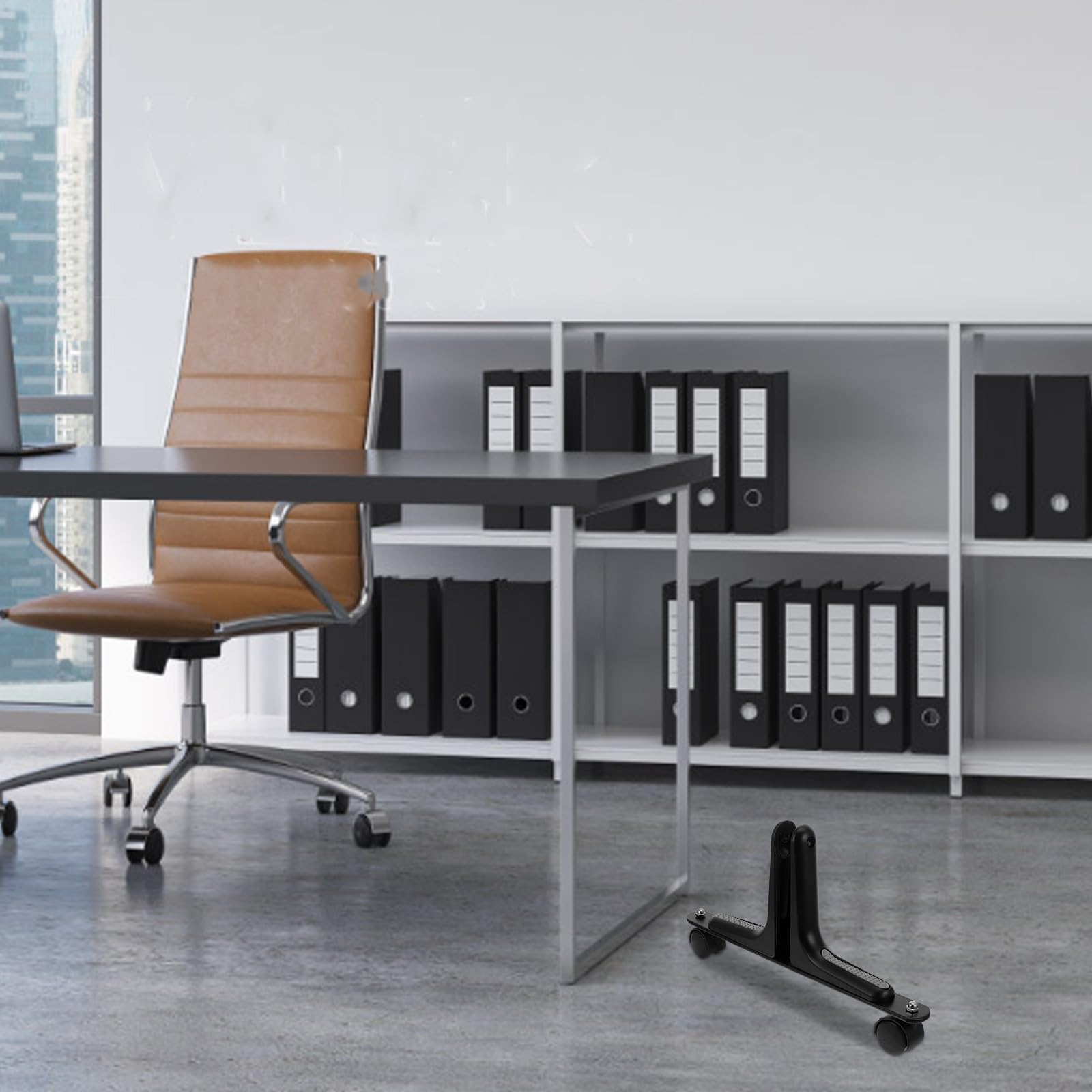 Soporte Divisor de Ambientes de Aluminio Negro con Ruedas y Pie Equilibrado