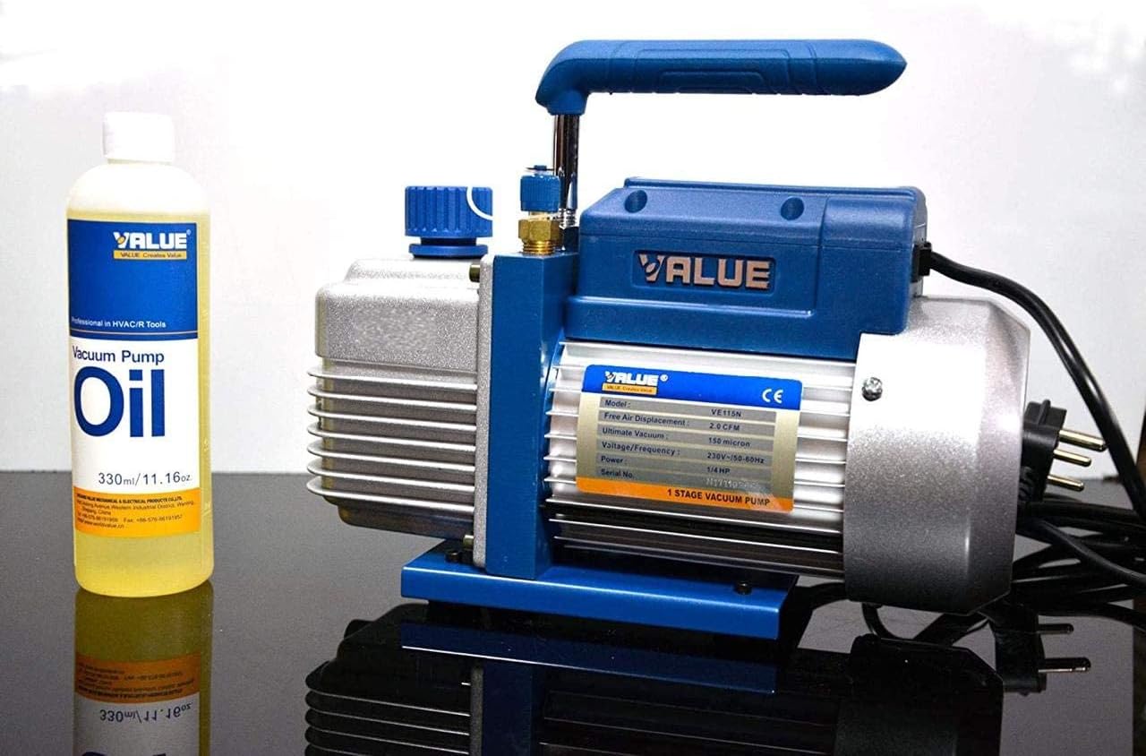 Value Double Stage Vacuum Pump VE - 215N, Oil capacity 200ml, Flow Rate 50 Liters/min, And 1/4 HP Specially Design For Laboratory Purpose, Multicolored