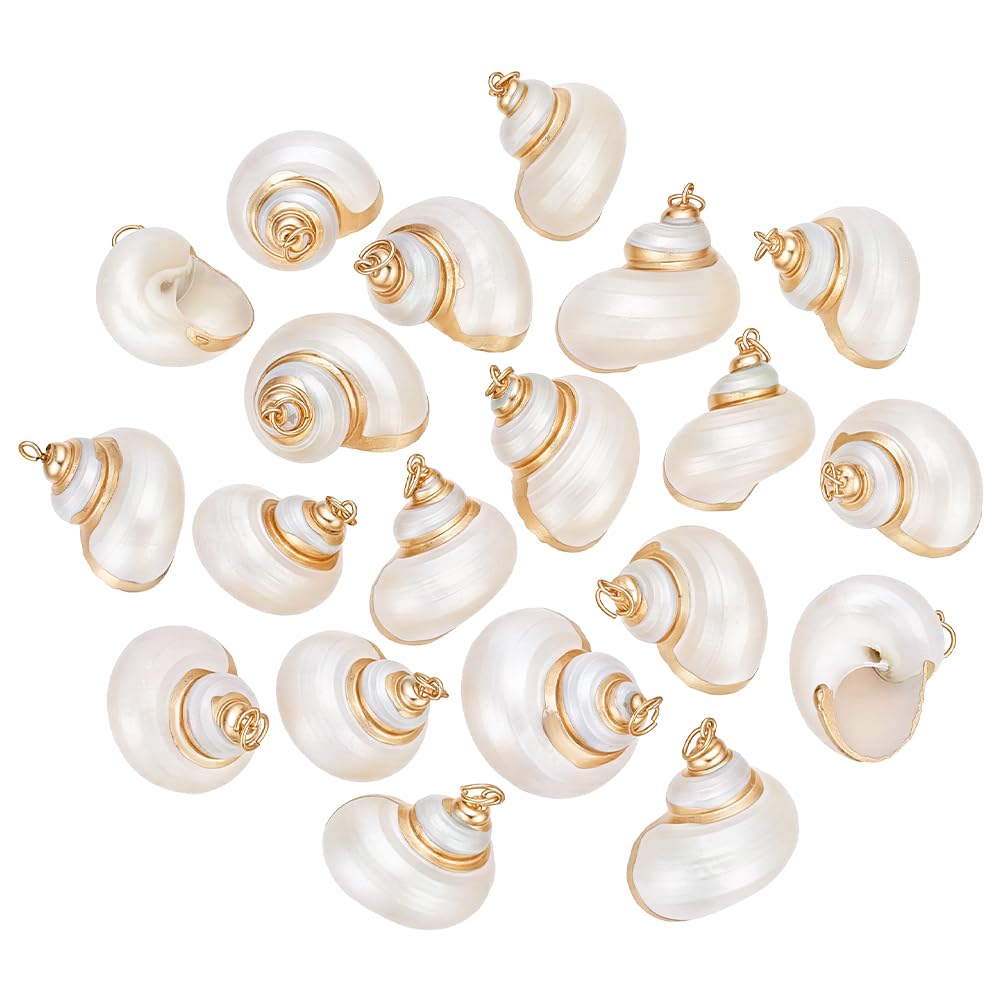 PH PandaHall 20pz Ciondoli Conchiglia Spirale Pendenti Conchiglie Marine, Oro e Bianco Ciondoli Conchiglia Marina Grande per la Creazione di Gioielli Collane Orecchini Artigianato Fai Da Te