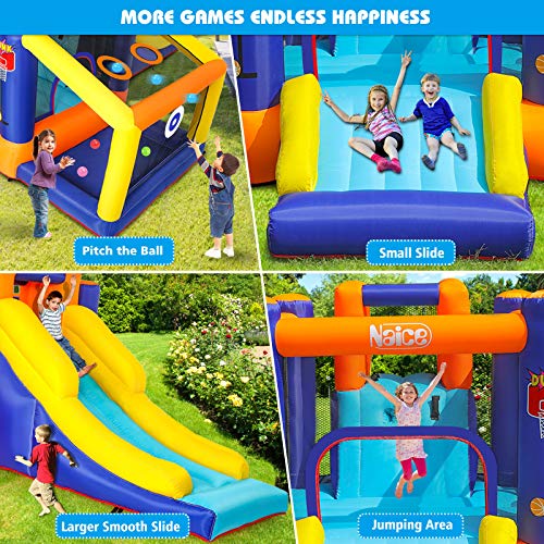 Naice Inflatable Bounce House, Indoors Outdoor Inflatable Bouncers, Slide Bouncer, Jumper Bounce House with 2 Slides, Climbing Wall, Ball Bit House, Pefect for Babies, Toddlers, Kids, Children - Thumbnail 3