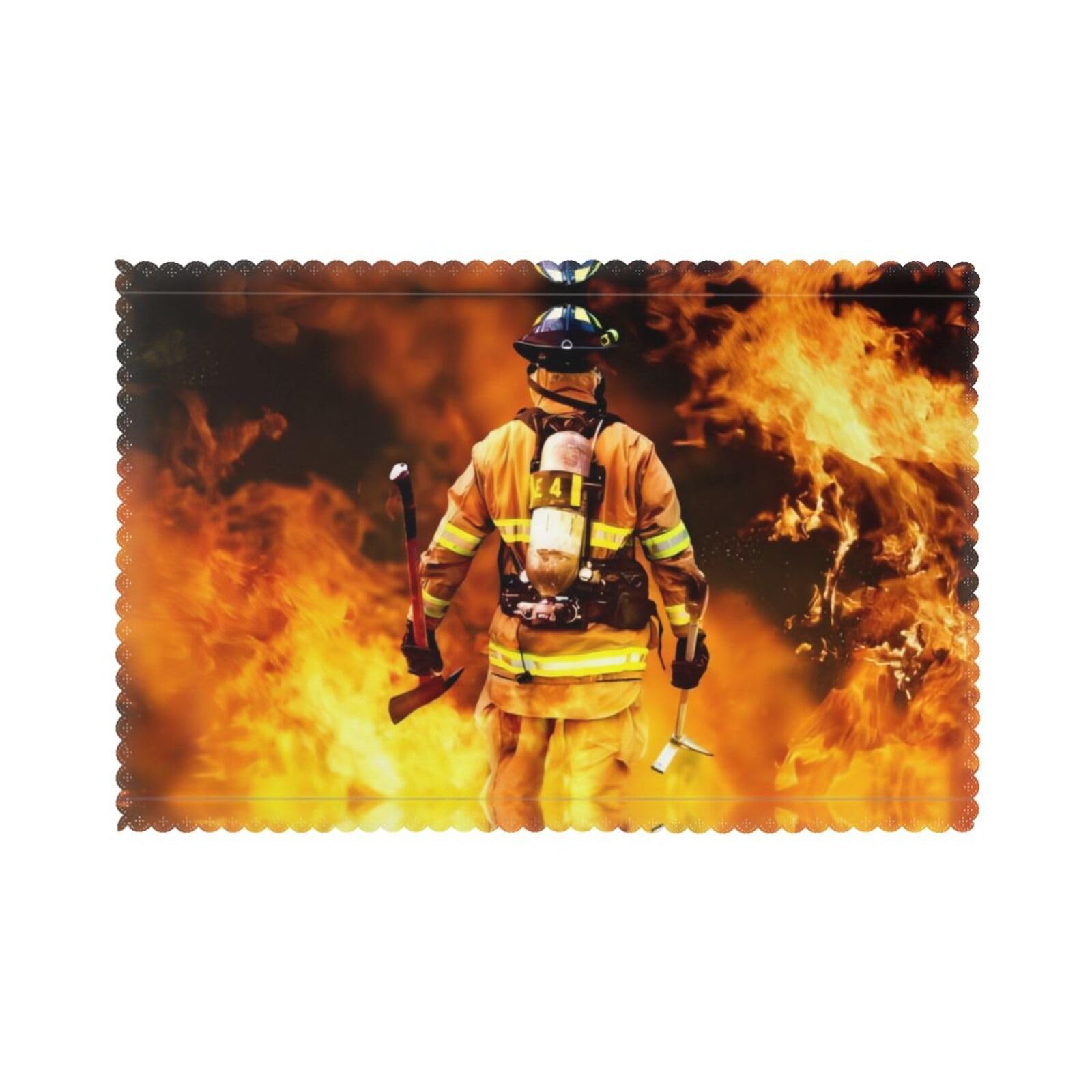 Firefighter Fireman Flame Printed table mat set (6 pieces) - Aesthetic upgrade for family gatherings and hotel banquets