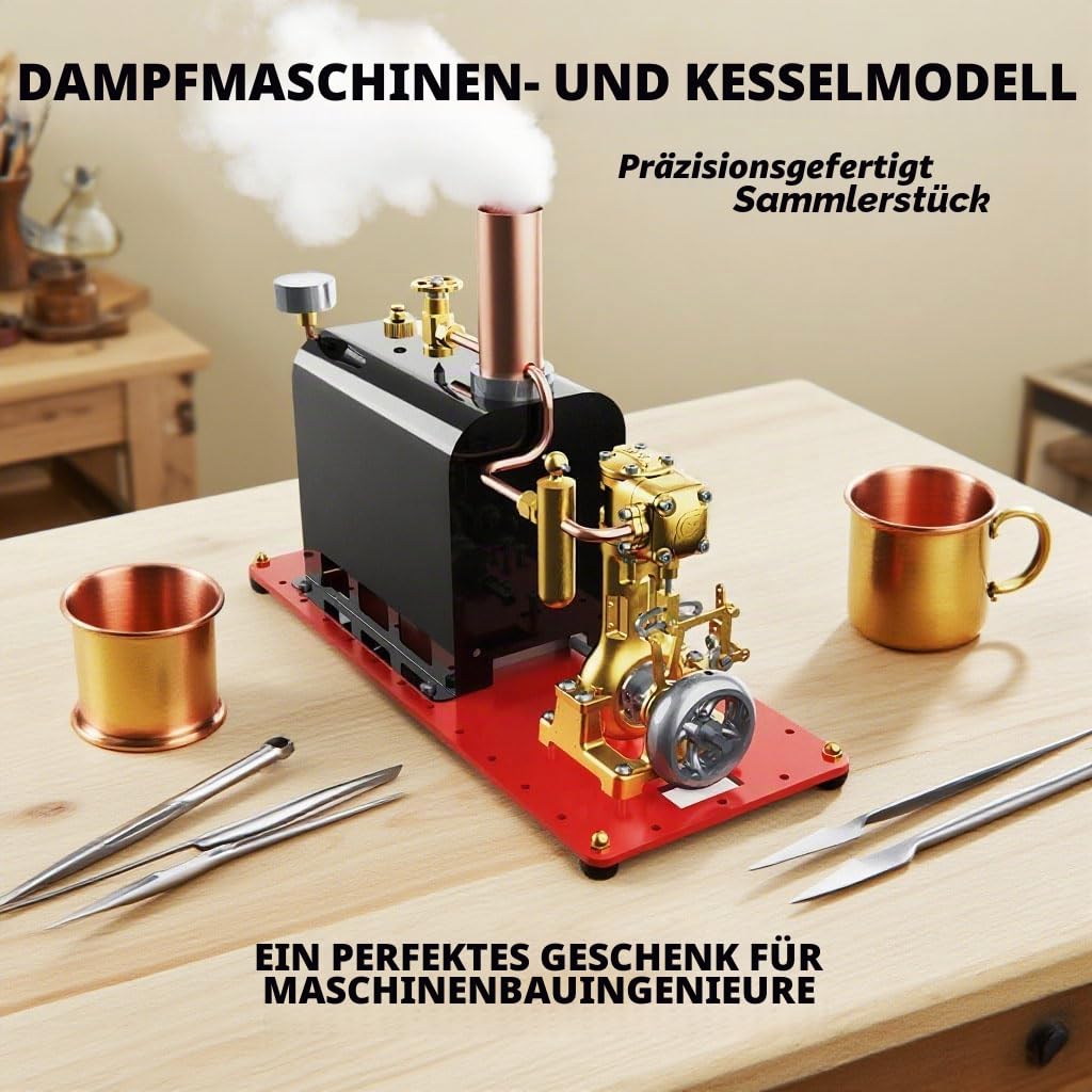 Dampfmaschinen Modellbausatz Der Funktioniert, RW-BL1K Mini Reversible Einzylinder Modellboote Live-Dampfmaschine mit Messingkessel für Dampfkraft Demonstration & Schreibtischdekoration