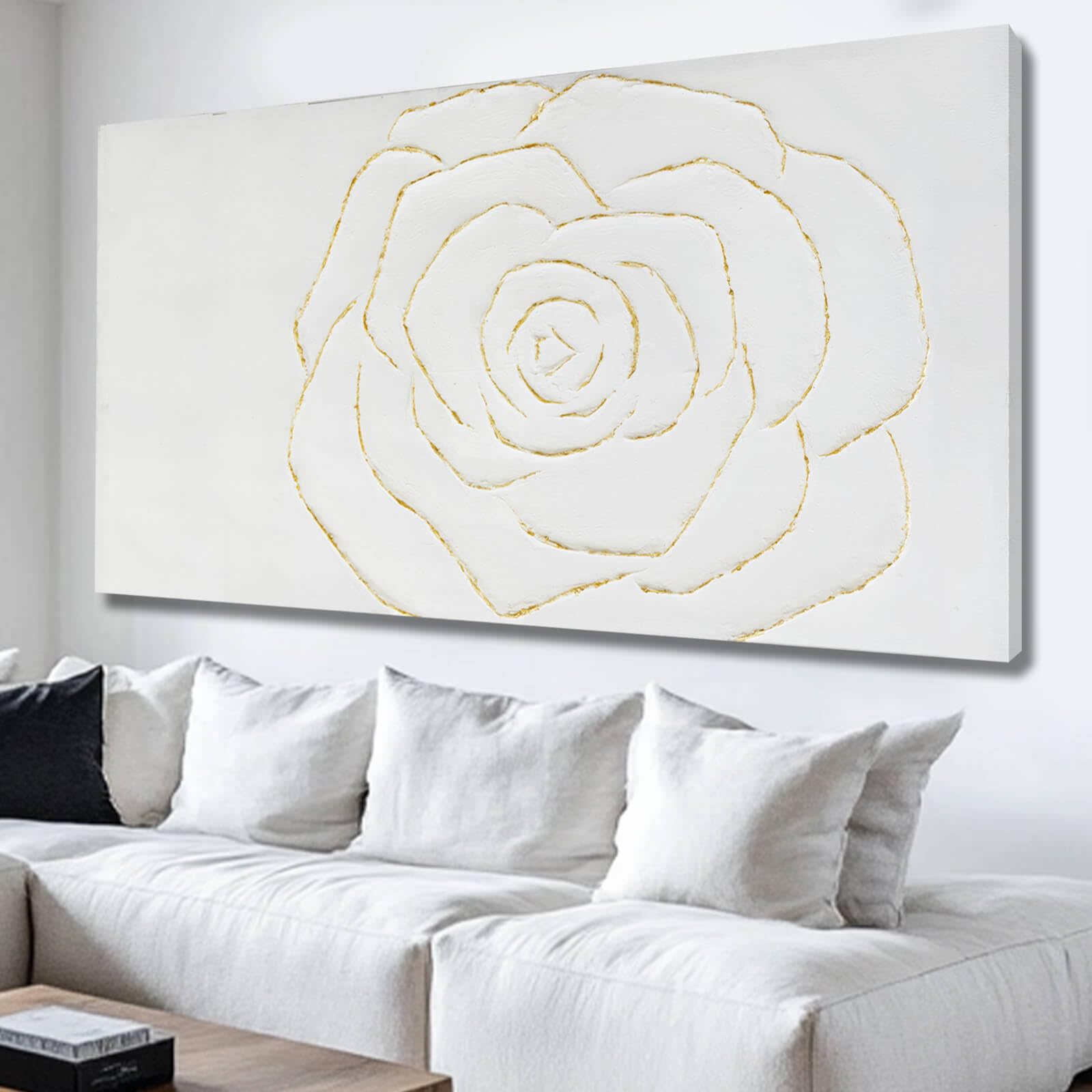 NBAODAN Minimalist Wall Decor Abstract Canvas Art Modern Artwork Living Room Wall Decorations White and Gold Art Flowers Picture 29x58 Inch