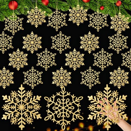 Barydat 24 piezas de decoraciones grandes de copo de nieve de 12 pulgadas, decoración de árbol de Navidad colgante con purpurina con cuerda para invierno, Navidad, manualidades, ventana, puerta,