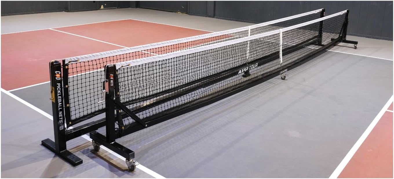C&D Qualifier Pickleball Net System – Portable, Stainless Steel Hardware, Tensioning System, Non-Marking Wheels – Durable, Weather-Resistant Net for Indoor & Outdoor Courts