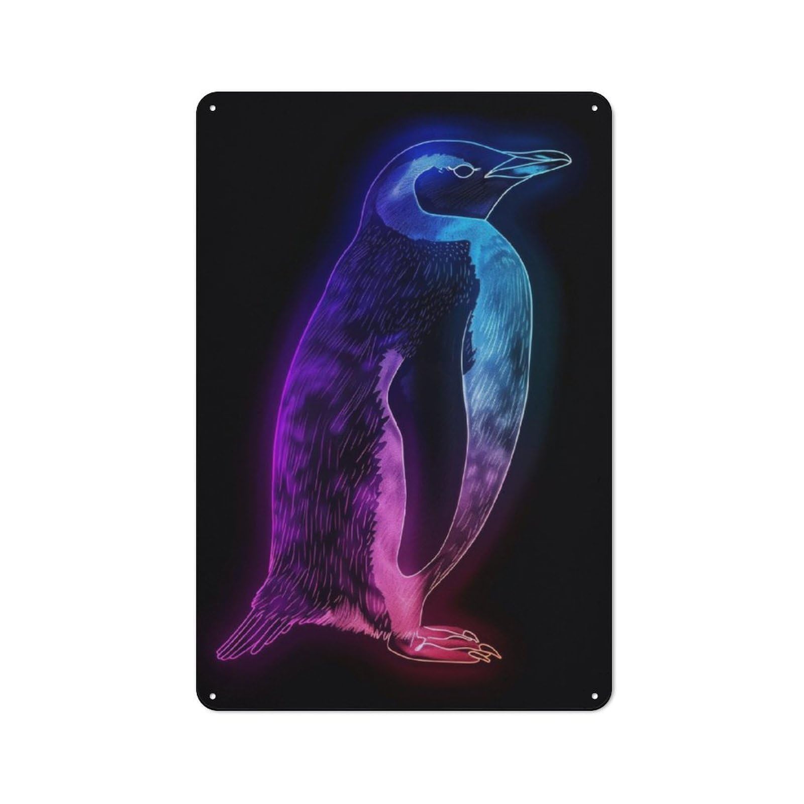 Junmoney Neon Penguin Animal Rustic Tin Sign 30X20cm For Café Or Restaurant, A Decorative Christmas Gift For Hospitality Interior Collectors