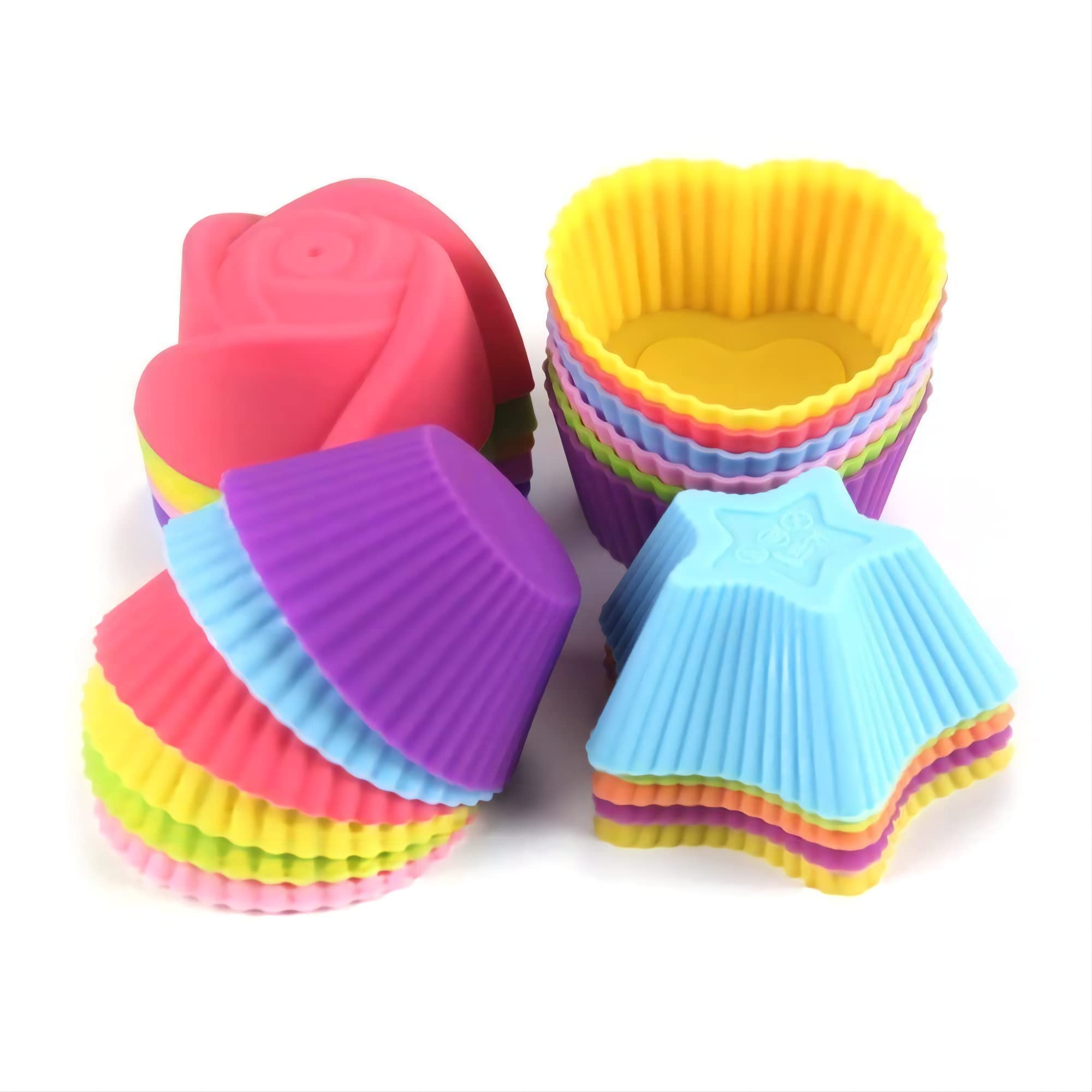Silicone Cupcake Moulds, 20 Pcs Reusable Silicone Mould Nonstick Bakeware Cases, Multiple Colours