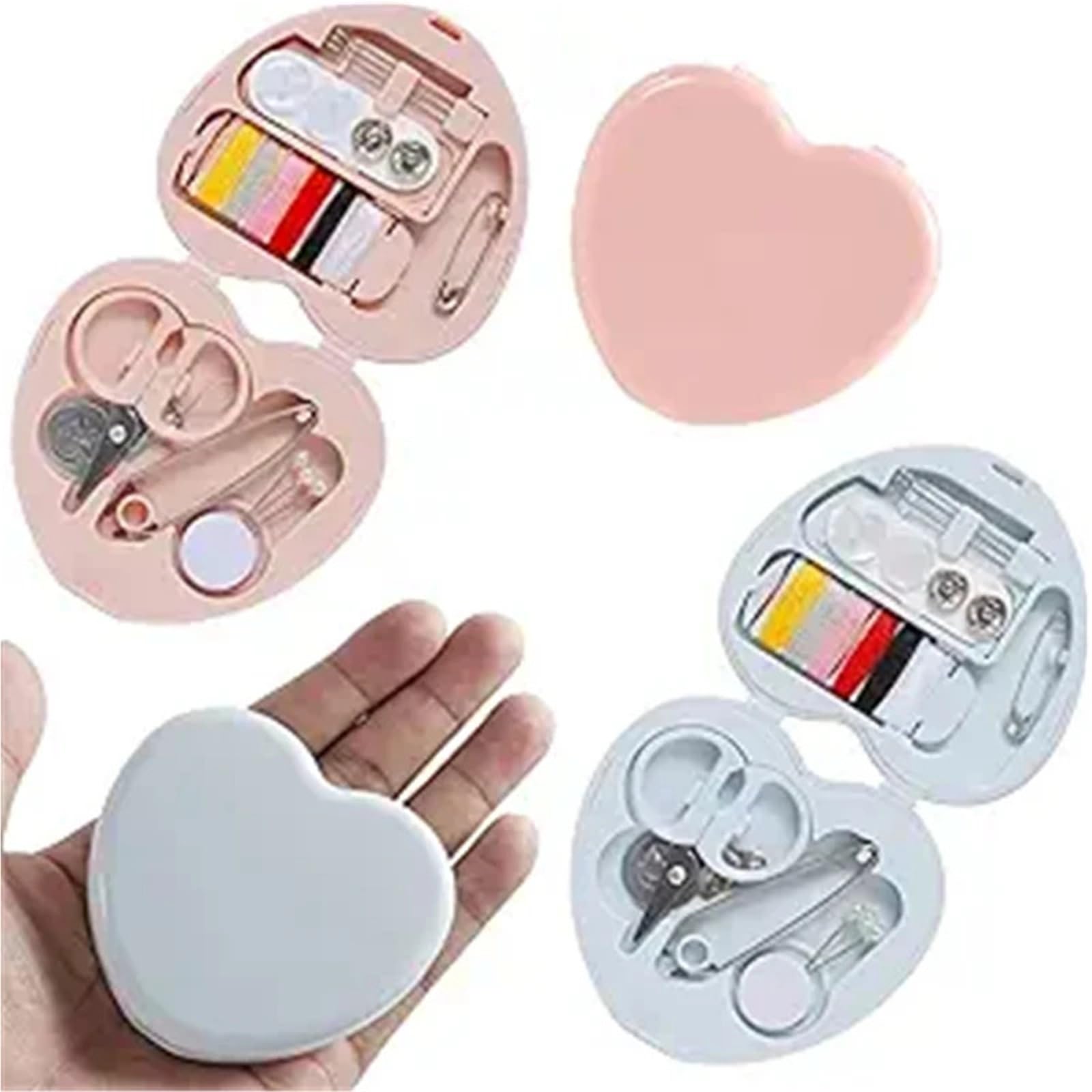 UBOHUZ Tragbares Reise-Mini-Nähset, Knöpfe, Stifte, Aufbewahrungsboxen, handgefertigte Nähwerkzeuge, Schere, Fingerhut, Nadel, Fäden, Box-Set für Hause Reise(Red)