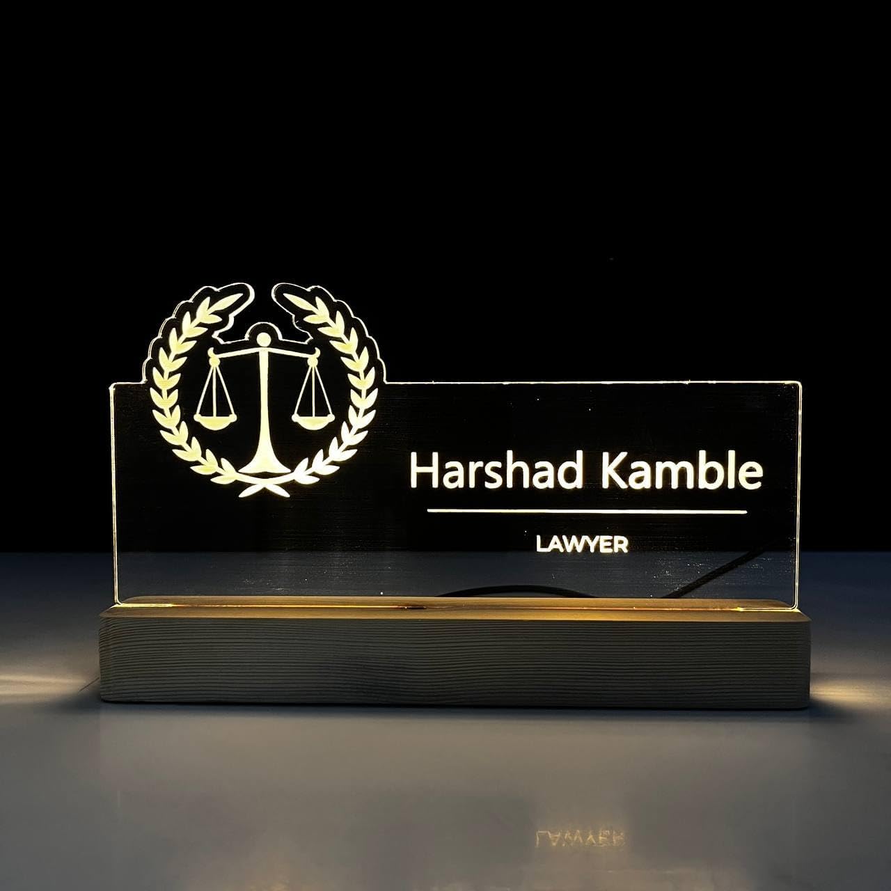 Customized LED Name Plate for Office Desk Table Lamp Name Sign Gift For Judge Advocate Lawyer Wakil Civil High Court Tarazu Size (10 x 6 inch) (For Lawyer)