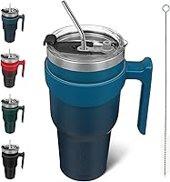 Vista 63 de BJPKPK - Vaso de 10 onzas con asa, vaso aislado con tapa y pajilla de acero inoxidable, taza de viaje para café, color lavanda