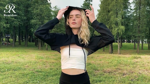 Remidoo Womens Cropped Hoodie Fishnet Long Sleeve Spain - View #3