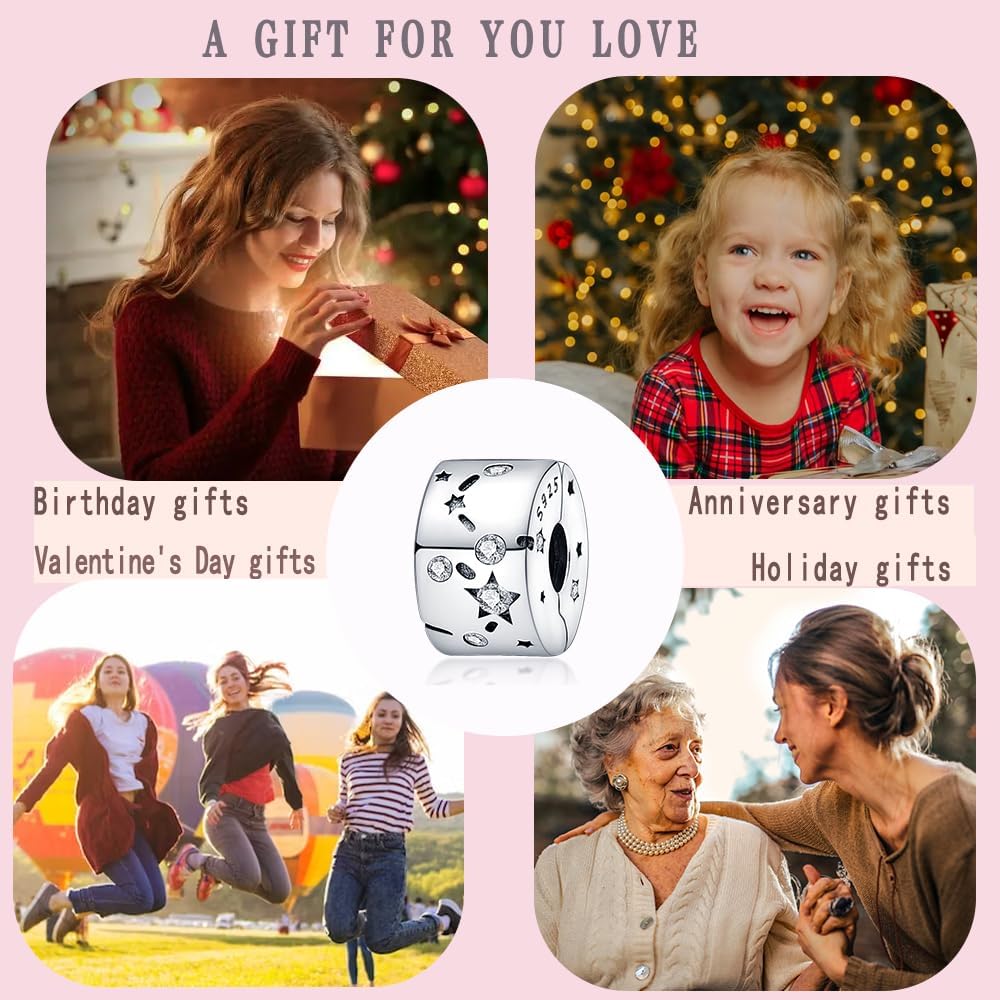 LNQOBU Clip/Stopper Beads Charms for Bracelets & Necklaces 925 Sterling Silver for Pandora Snake Chain Bracelets Jewelry Gift for Women - Image 6