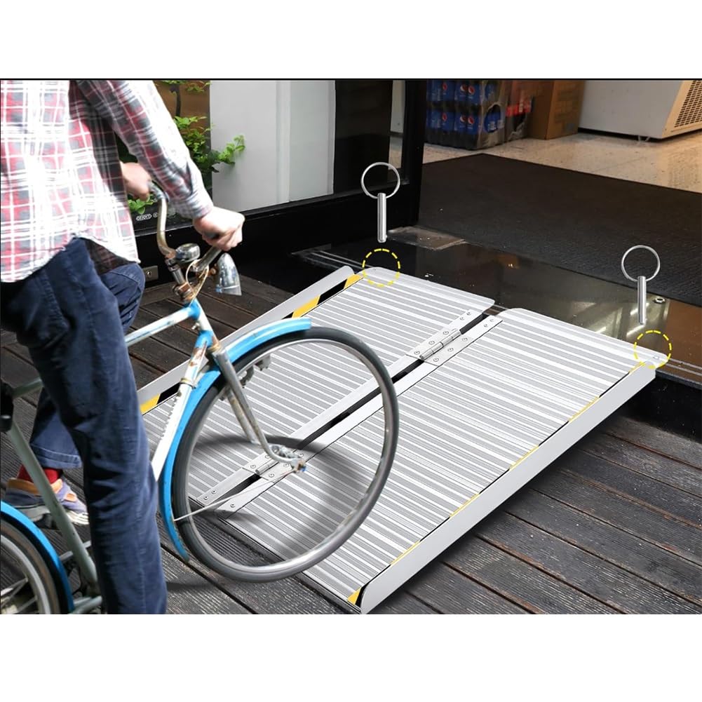 exproyzk Rampe de seuil Pliable, Rampes portatives pour Fauteuil Roulant, Coussin antidérapant, Rampe de seuil en Aluminium pour escaliers, Bordures, Portes(150x76cm)