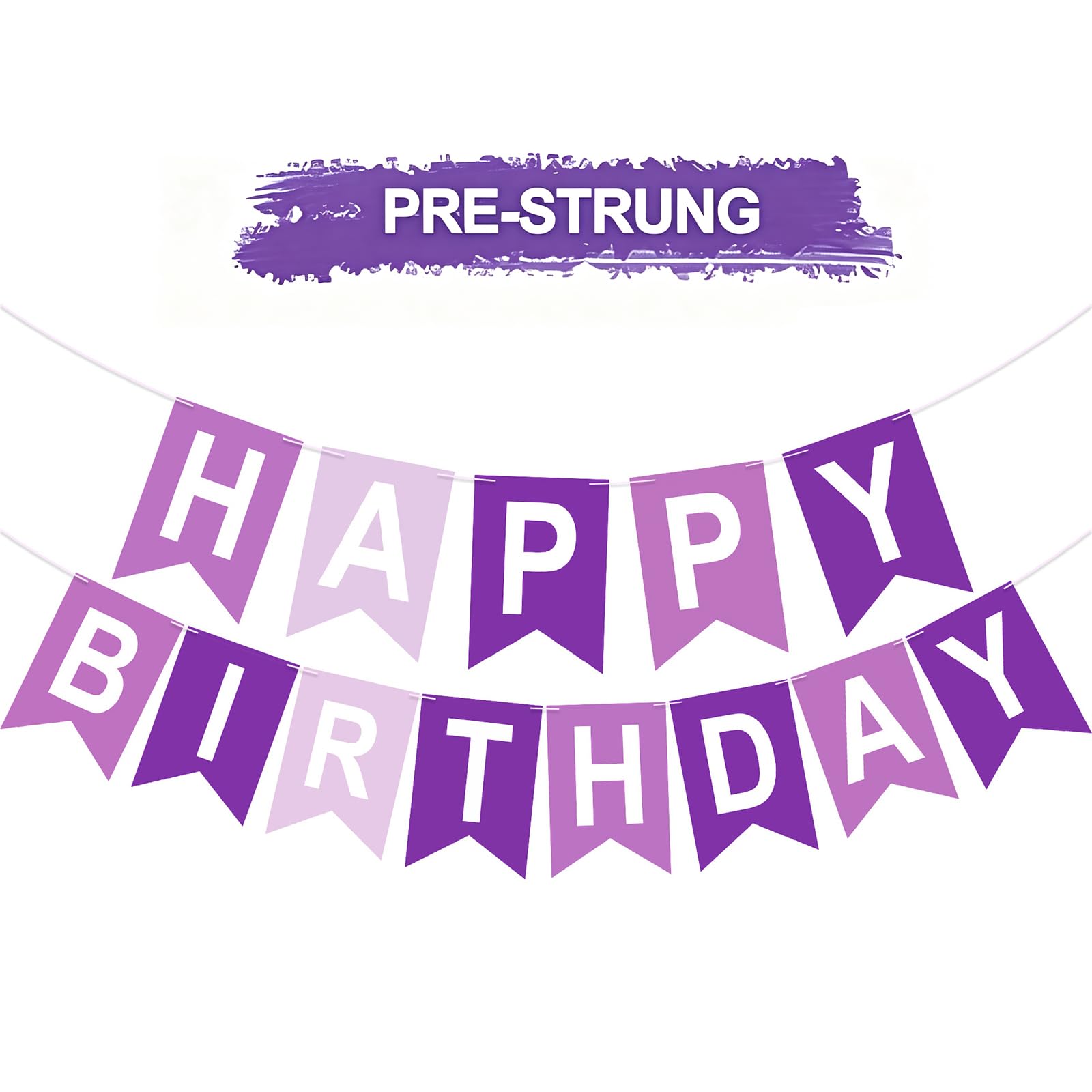 Happy Birthday Banner - 16 x 20CM Large Pre-Strung Bunting Pink & Purple Banners for Birthday Party Decorations