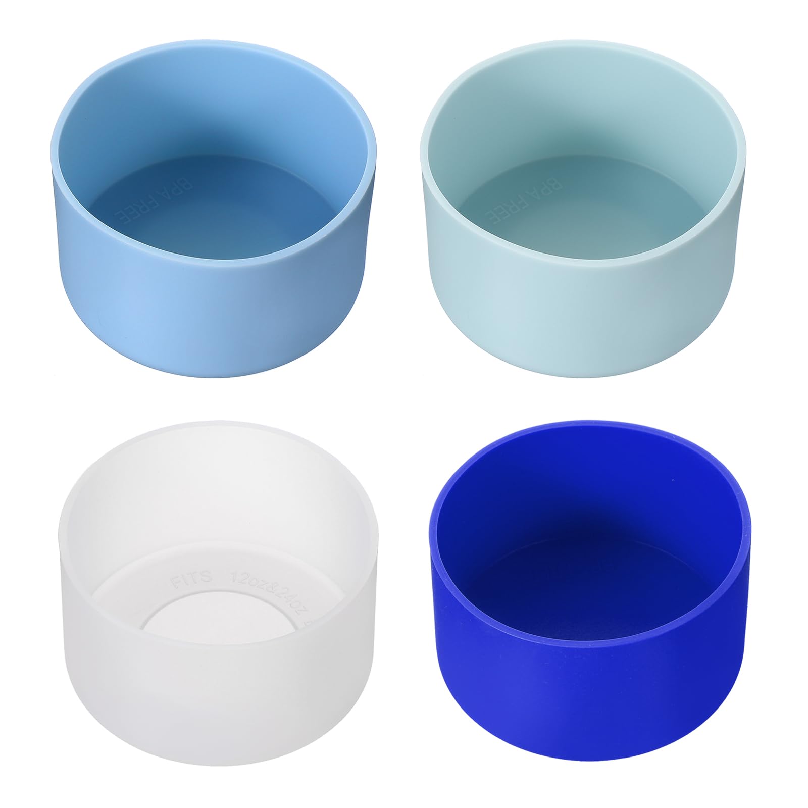 PATIKIL Silicone Boot for Tumbler Boot, 4Pcs Bottom Sleeve Protector for Water Bottle Car Travel Cup, Transparent/Blue/Dark Blue/Sky Blue