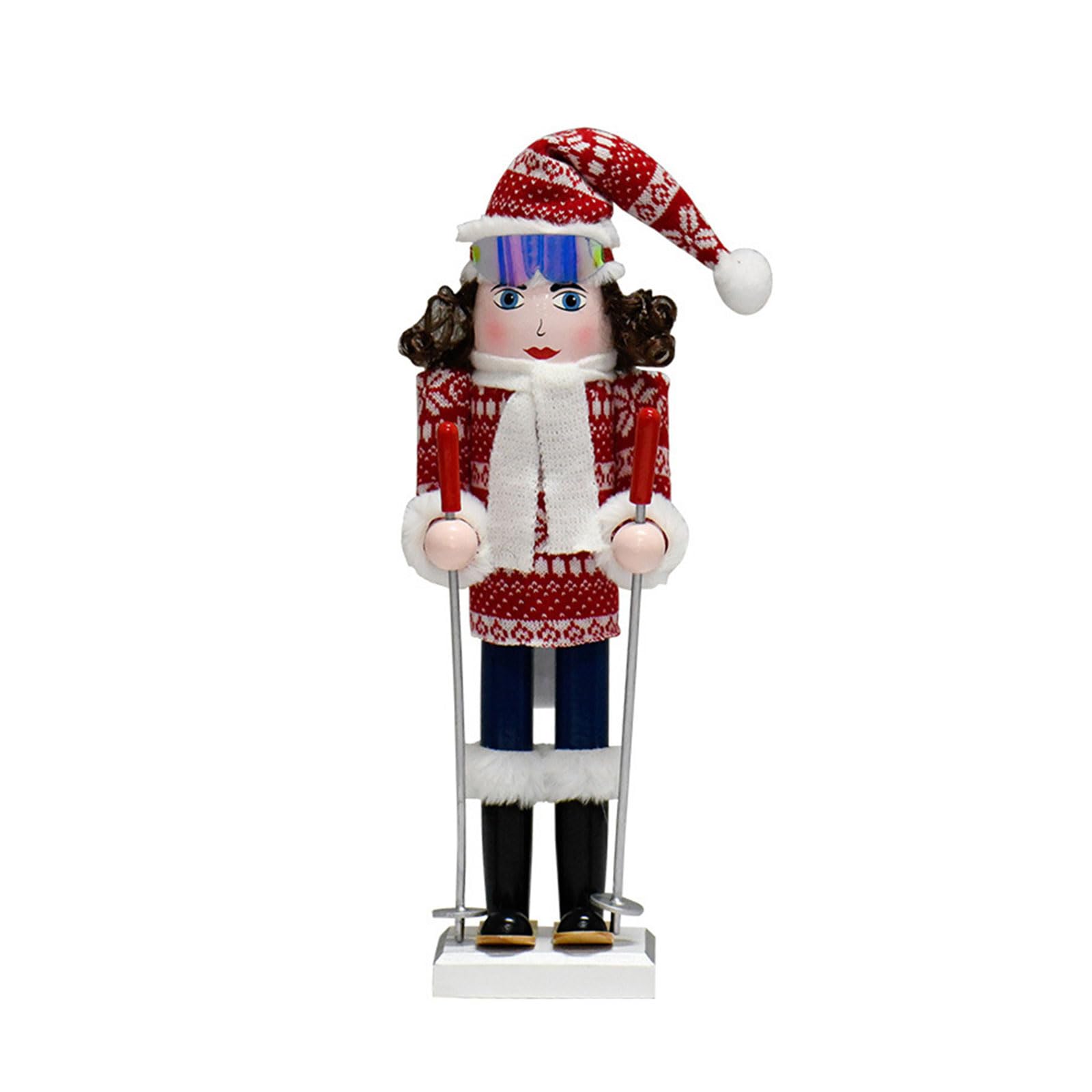 Kalttoy Girls Multicolor Christmas Nutcrackers Soldier Ski Puppet Doll Traditional Wood Holiday Nutcrackers Figure Desktops Ornament Decors Wood