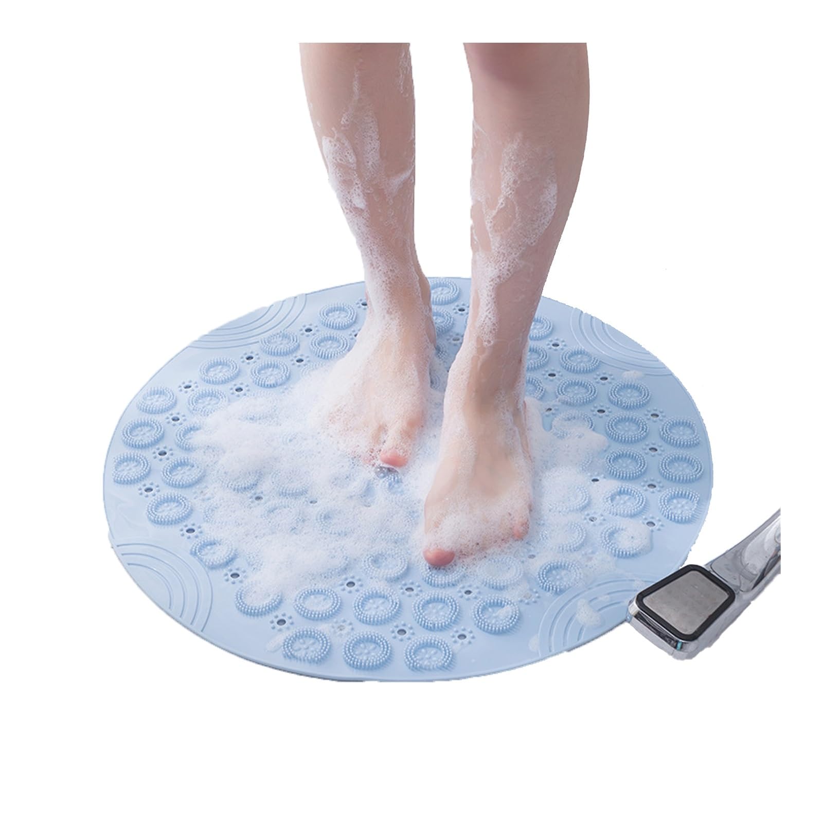 Shower Mat, Non Slip Bath Mats for Inside Bath with Drain Hole and Massage Bubble, No Foot Injury, Round Bath Mat(Blue,55x55cm)