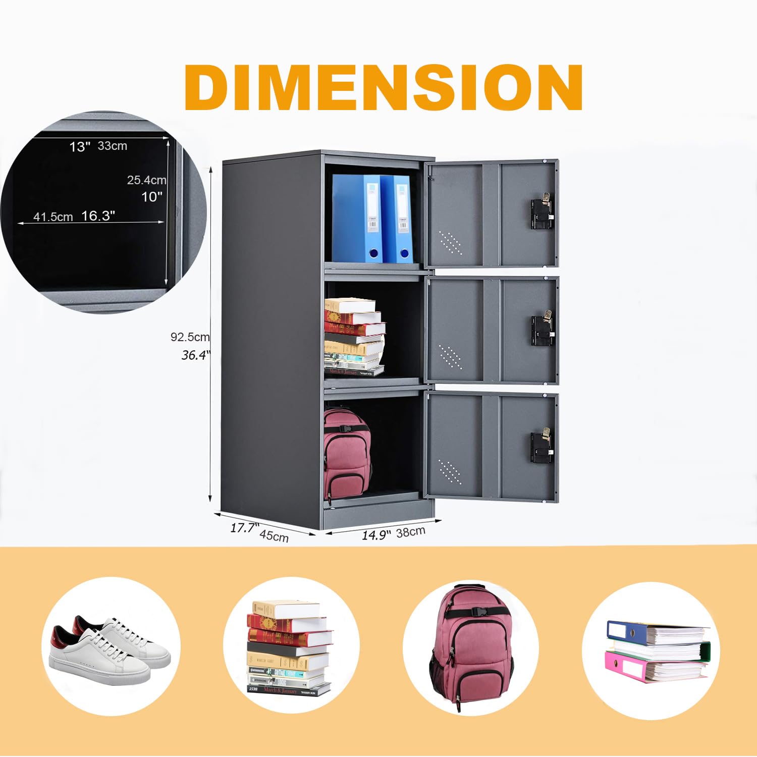 MECOLOR FURNITURE Digital Lock Metal Locker Organizer with Padlock and Shelf Small Size for Gym (P3V, Dark Grey)