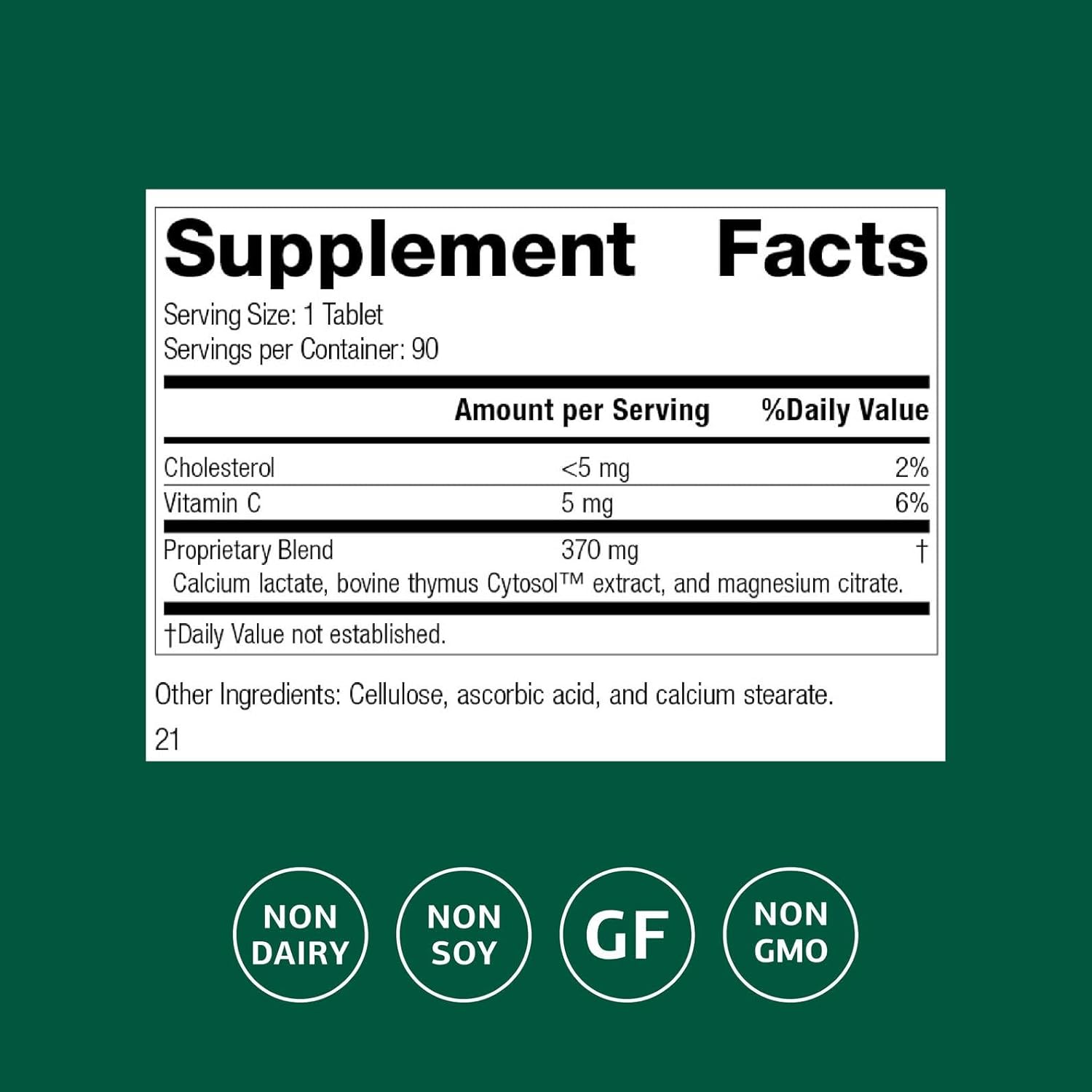 Standard Process Thymex - Cytosol Extract Dietary Supplement for Immune Health - Gluten-Free, Non-Dairy, & Non-Soy - 90 Tablets (90 Servings)