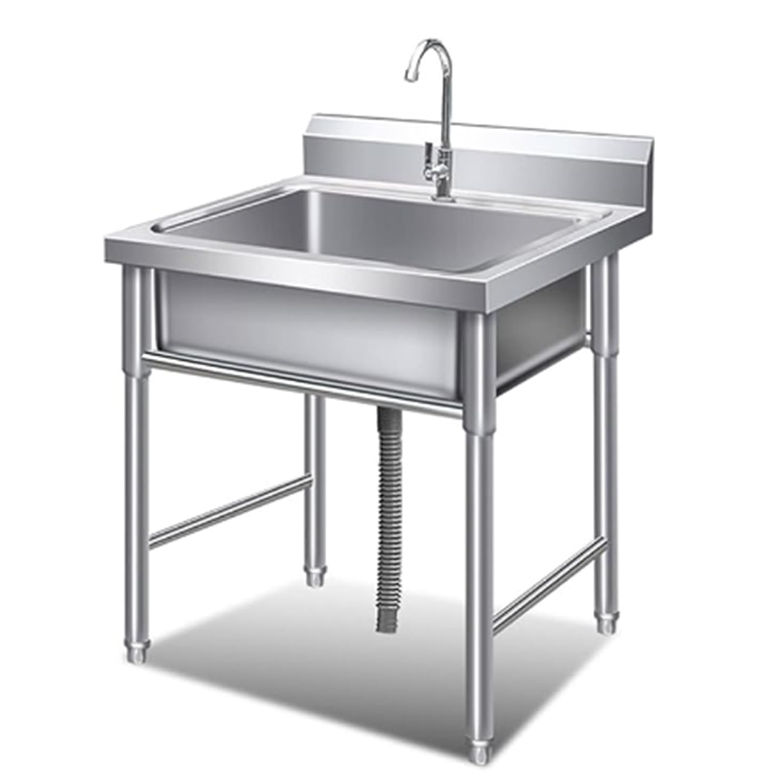 YNIYUJKL 1 Compartment Commercial Kitchen Sink Set,Freestanding Utility Sink Stainless Steel,Single Tub Indoor Outdoor Sink With Single Cooling Faucet For Laundry Garage Back