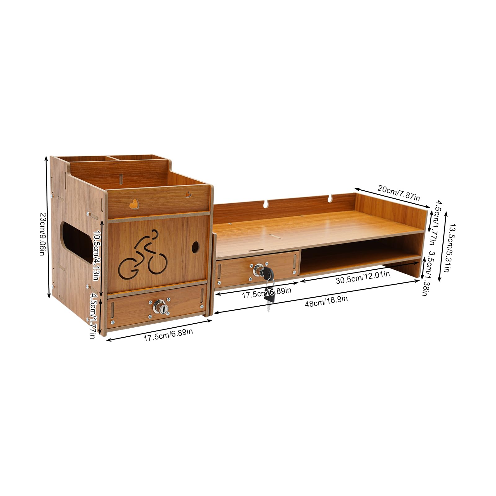 Stojak pod monitor z uchwytem na telefon komórkowy i szufladą, półka, 48 x 20 x 13,5 cm, drewniana podstawa, stojak na laptopa, laptopa, notebooka, drukarki