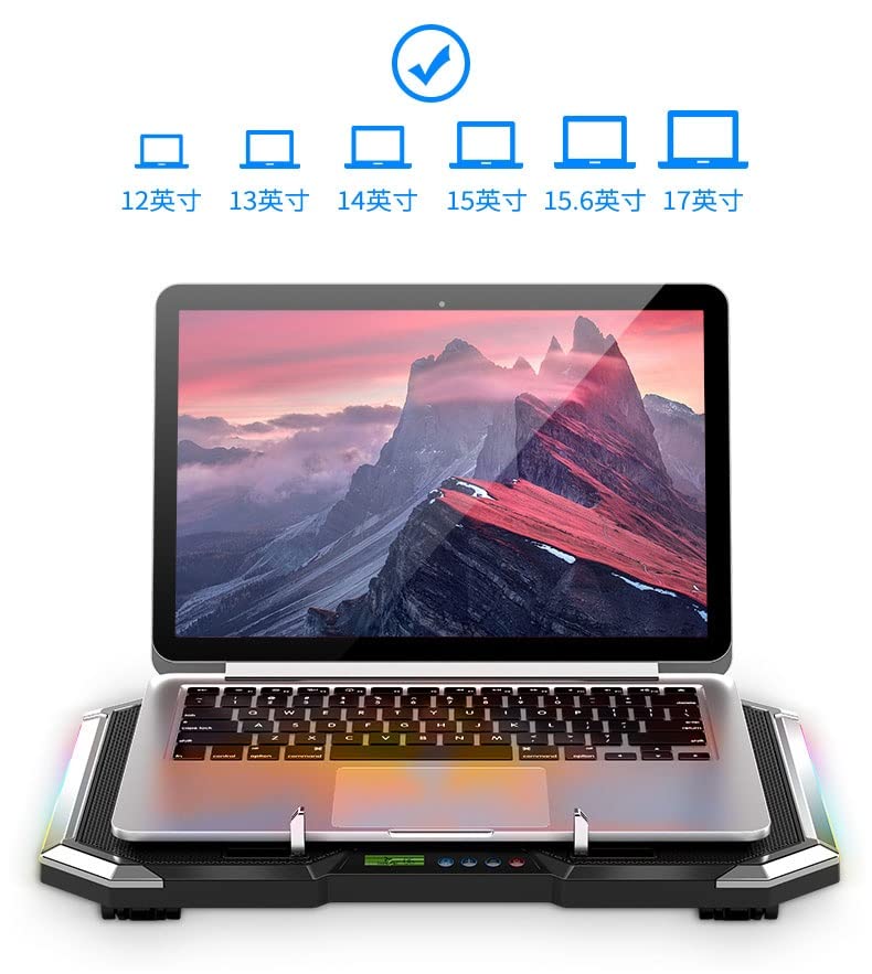 Base refrigeradora para laptop ajustable con 5 ventiladores silenciosos, 2 puertos USB y luces RGB, compatible con laptops de 12 a 17 pulgadas miniatura 3